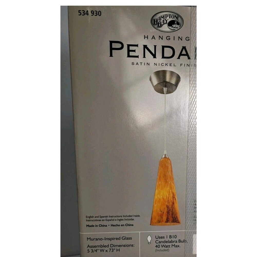 Hampton Bay Pendant Light 534930 Murano Style 14" Orange Art Glass New 2004 VTG